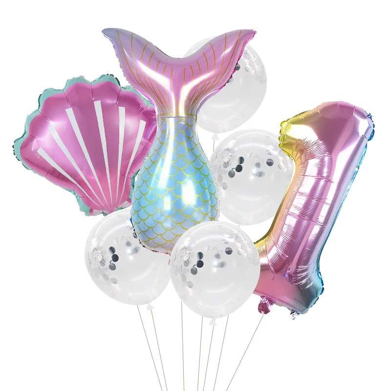 HULIANFU Little Mermaid Party Balloons 32inch Number Foil Balloon Kids Birthday Party Decoration Supplies Baby Shower Decor Helium Globos - Deanwangkt