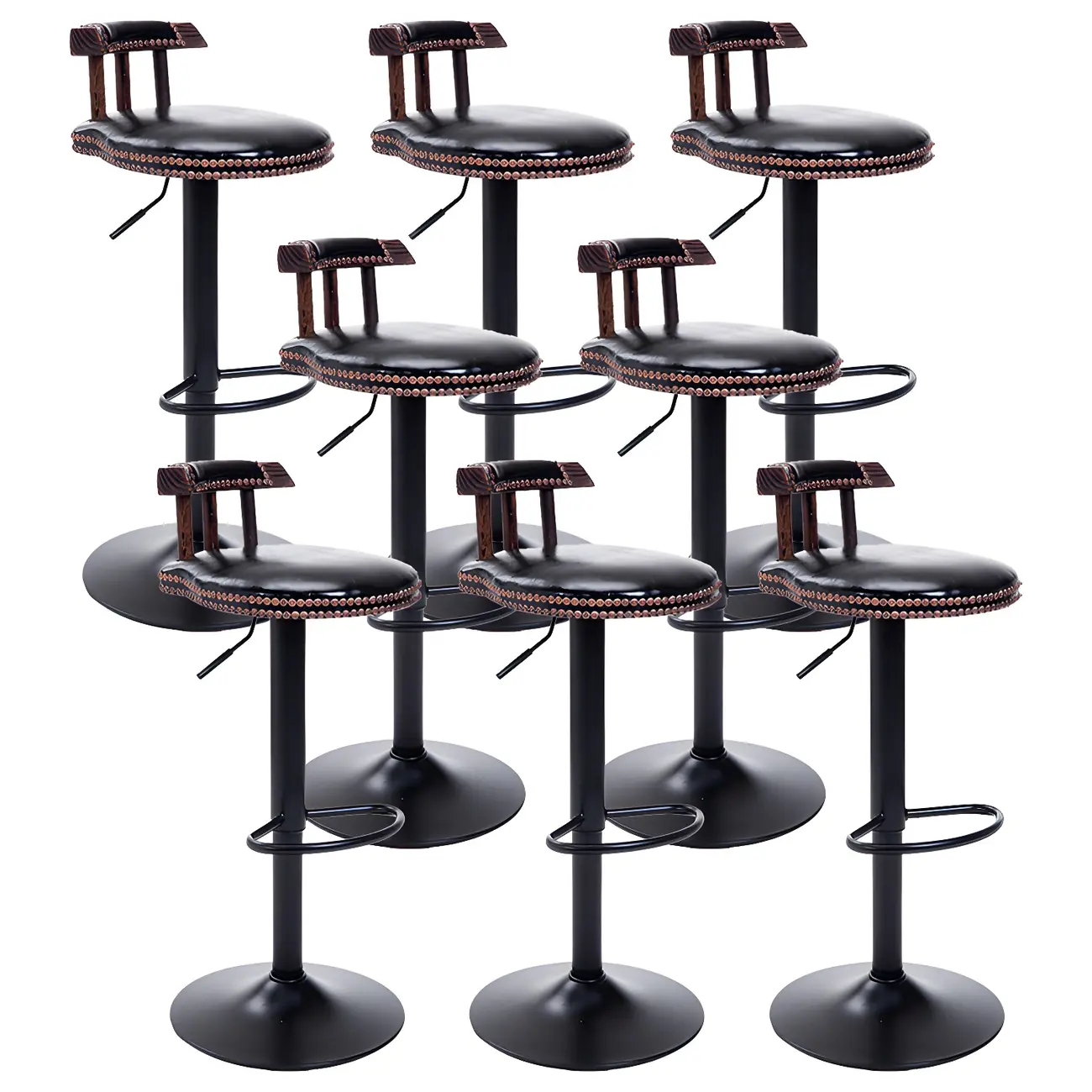 Industrial Round Leather Adjustable Bar Stools