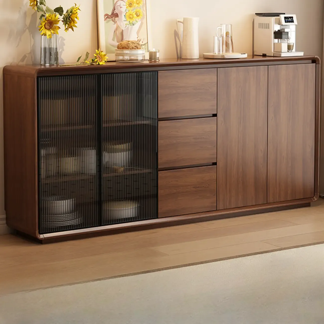 Casual Espresso Wood Sideboard with Drawers