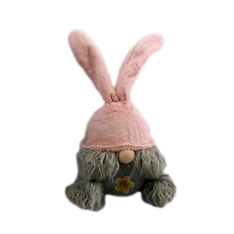 HomeRoots 19  Gray and Pink Fabric Bunny Ears Standing Gnome - 6.3' X '19.3' X '7.5