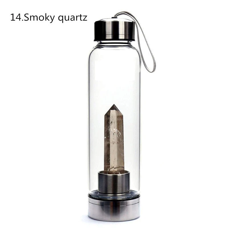 HULIANFU water bottle Drop Shipping Natural Crystal Point Healing Obelisk Wand Elixir Quartz Crystal Water Bottle To wand heals energy st - Deanwangkt