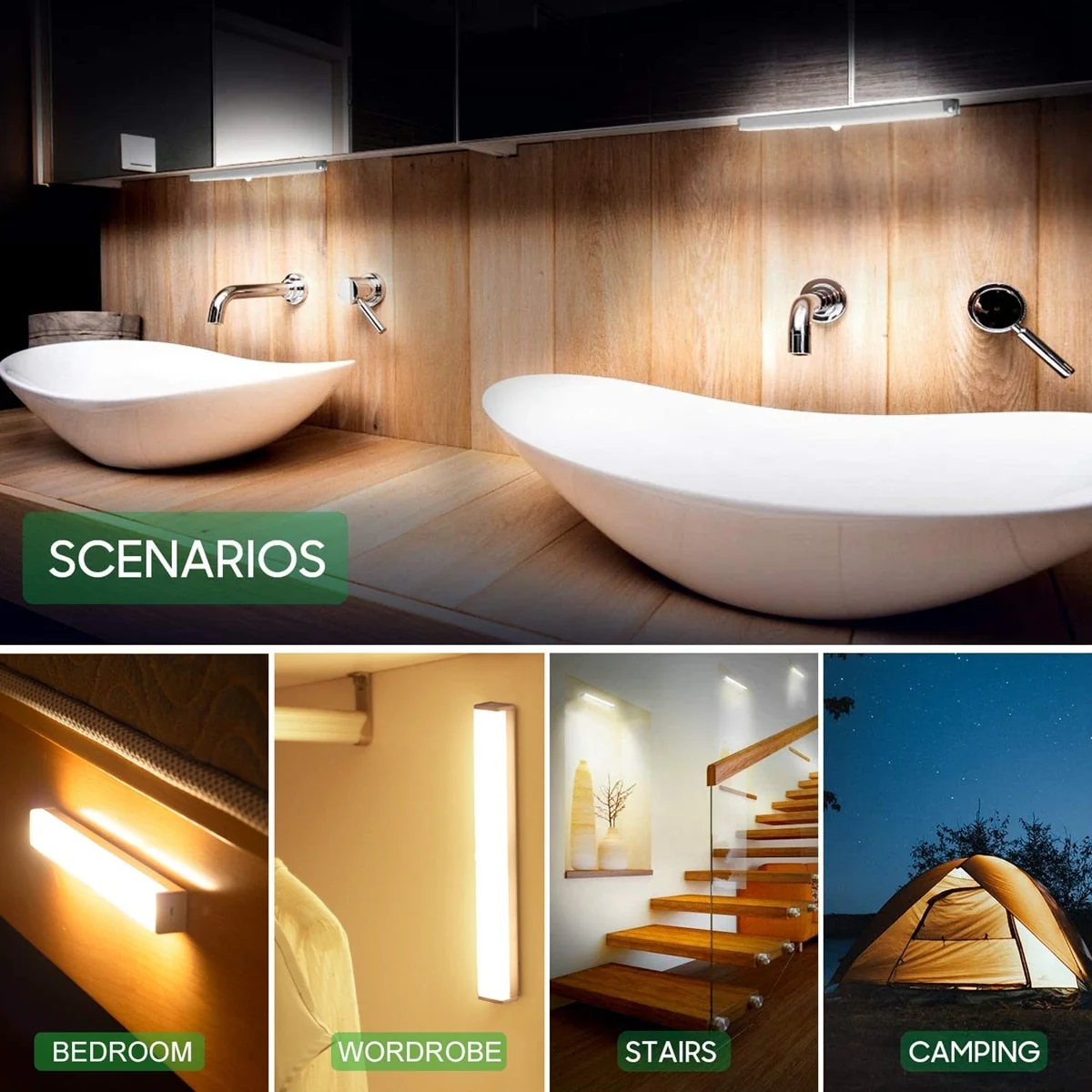 HULIANFU Rechargeable LED Under Cabinet Lighting Closet Light Motion Sensor Kitchen Night Wardrobe With Magnetic Strip For Stairs Bedroom - Deanwangkt