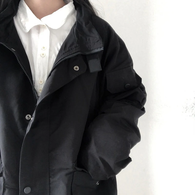 Basic Jackets Women Chic All-match Retro Solid Zipper Design Ulzzang Lovely Fashion Teens Overcoats Daily Vintage Womens Outwear - Deanwangkt