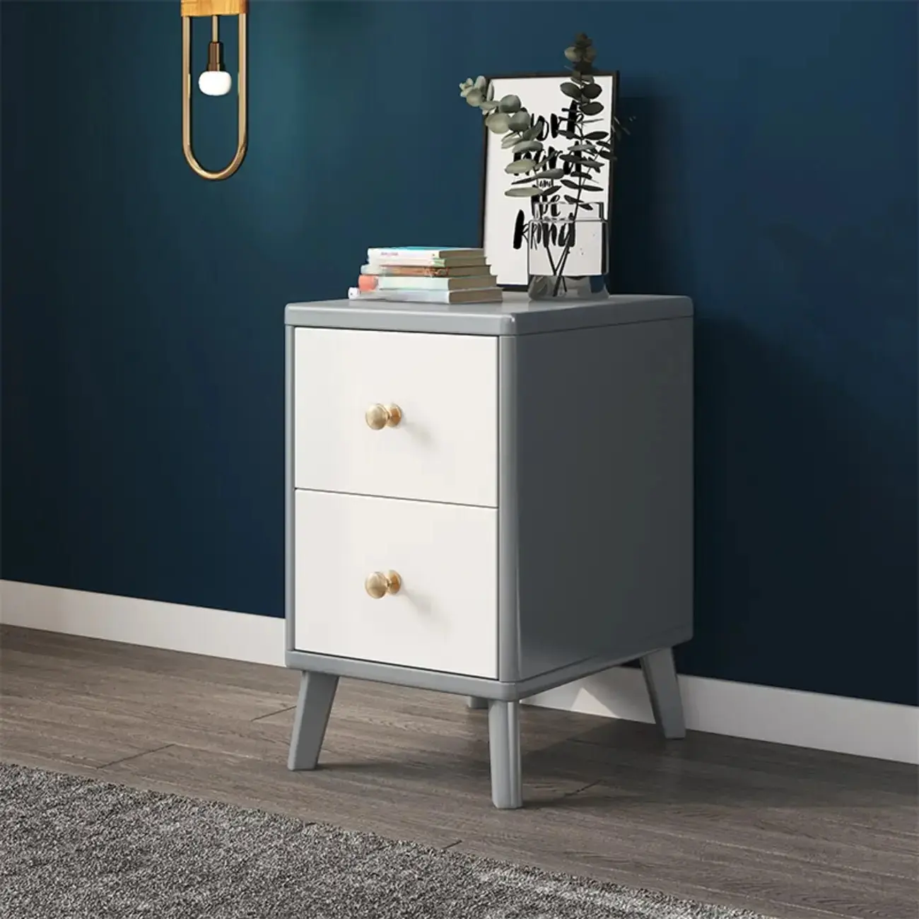 Square Solid Wood 2-Drawer Nightstand with Legs