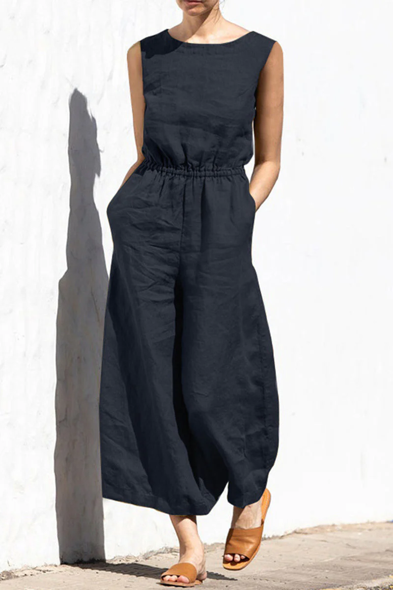 hulianfu Casual Simplicity Solid Solid Color O Neck Loose Jumpsuits(4 Colors) - Deanwangkt