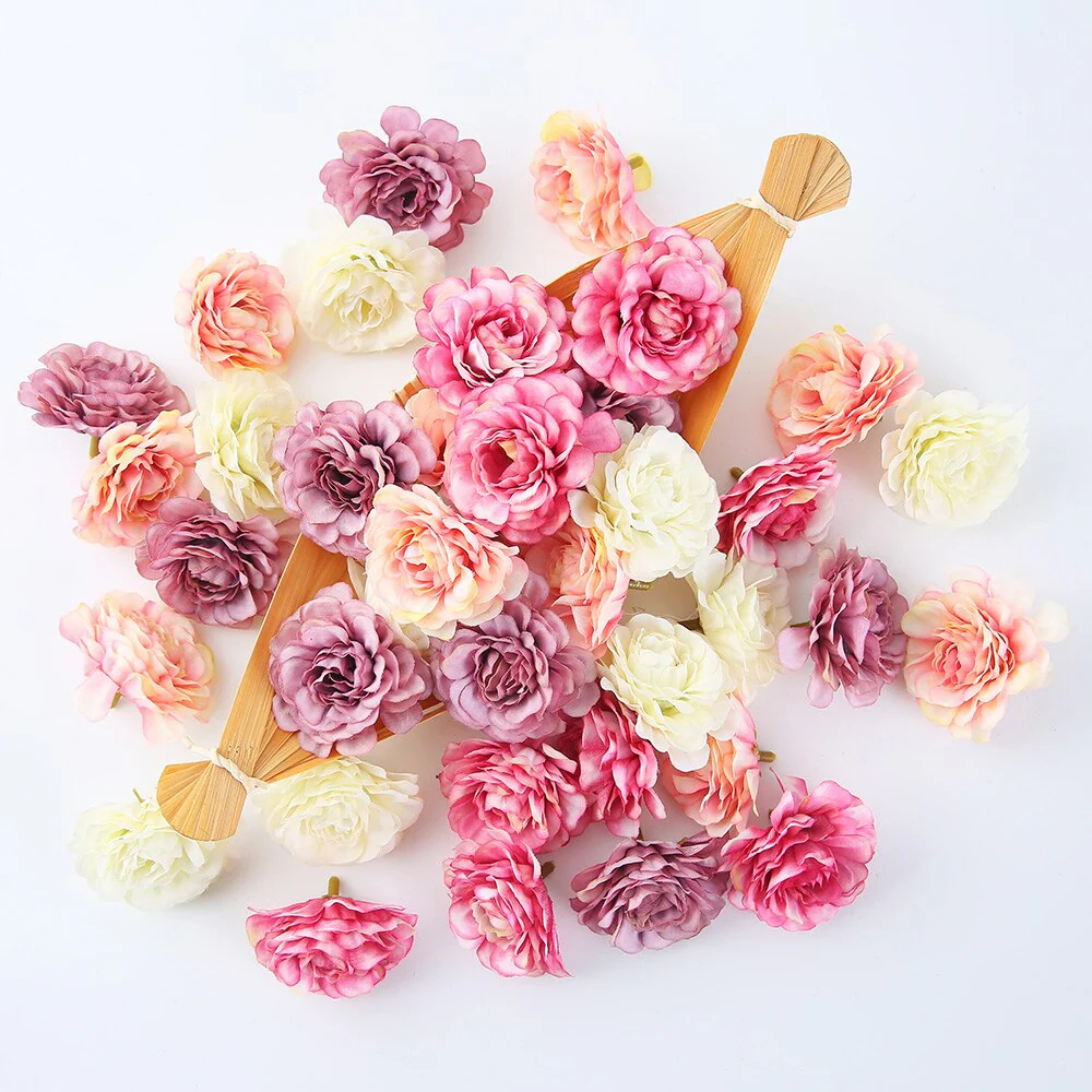 HULIANFU Silk Rose Artificial Flowers 5cm Fake Flowers Head For Home Decor Bedroom Wedding Marriage Decoration DIY Bride Wreath Accessory - Deanwangkt