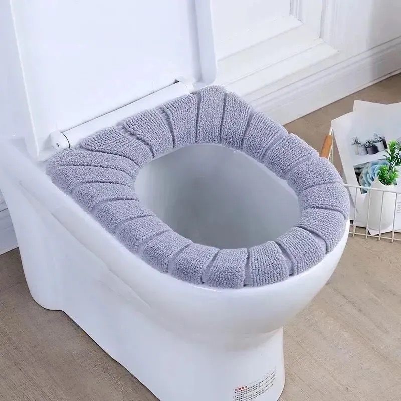 HULIANFU Winter Warm Toilet Seat Cover Closestool Mat 1Pcs Washable Bathroom Accessories Knitting Pure Color Soft O-shape Pad Bidet Cover - Deanwangkt