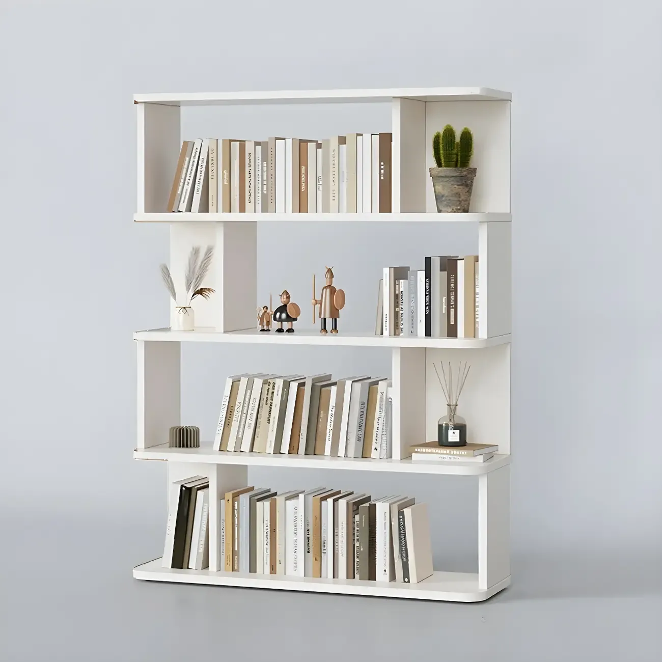 Tall Modern Walnut Open Back 6-Shelf Wood Bookcase