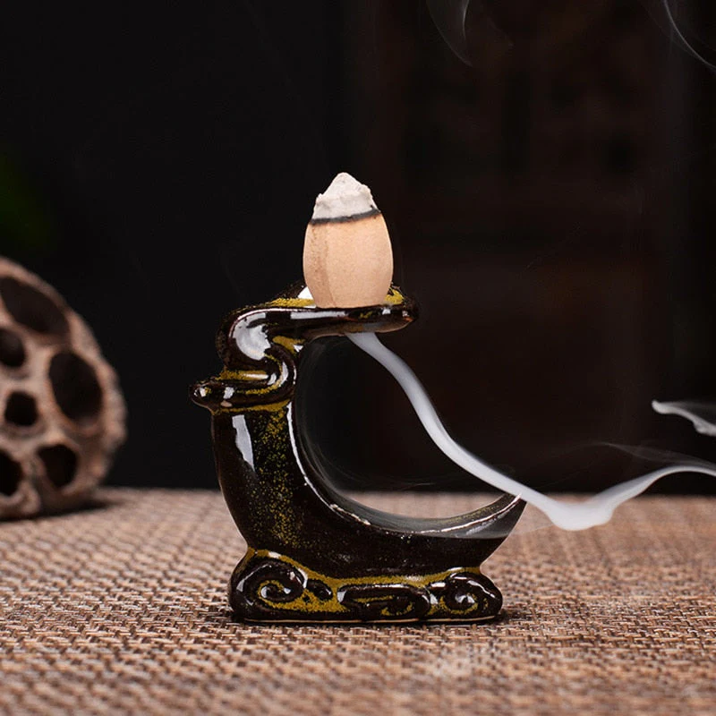 HULIANFU Leaf Tower Incense Ceramic Burner Fragrance Holder Backflow Censer Creative Aromatherapy Smoke Reflux Incense Stick Incense - Deanwangkt