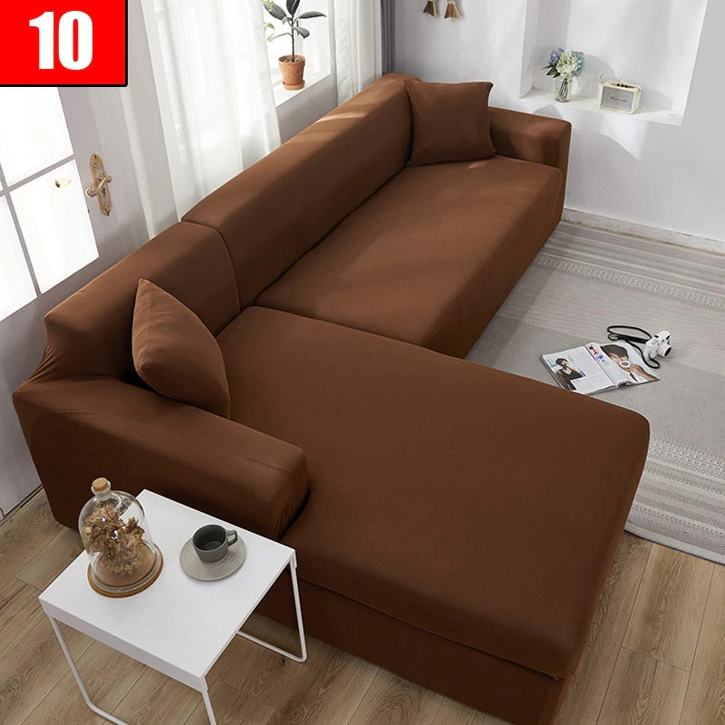 HULIANFU Solid Color Elastic Sofa Cover For Living Room 1/2/3/4 Seater L-Shaped Corner Sofa Cover Slipcover Stretch Couch Armchair Covers - Deanwangkt