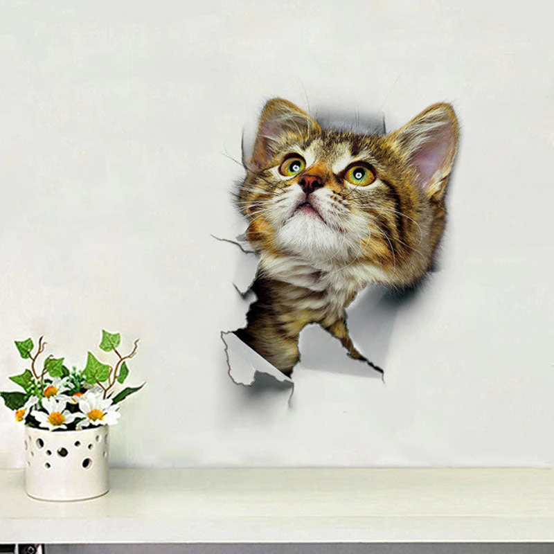 HULIANFU Toilet Stickers 3D Cat Vivid Wall Sticker  Fashion Lovely Animal Pvc Waterproof Decal For Bathroom Toilet Kicthen Decorative - Deanwangkt