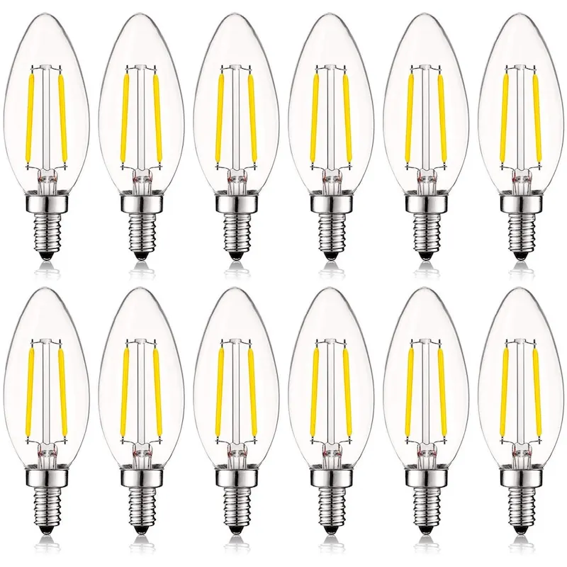 Luxrite 4W Vintage Candelabra LED Bulbs Dimmable, 400 Lumens, 40W Equivalent, Clear Glass, E12 Base (12 Pack)
