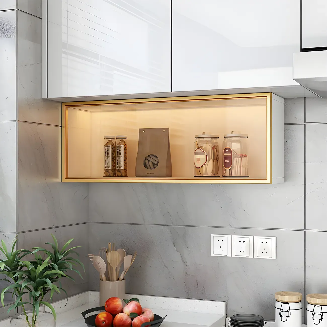 Kitchen Grey Wood Wall-Mounted China Cabinet