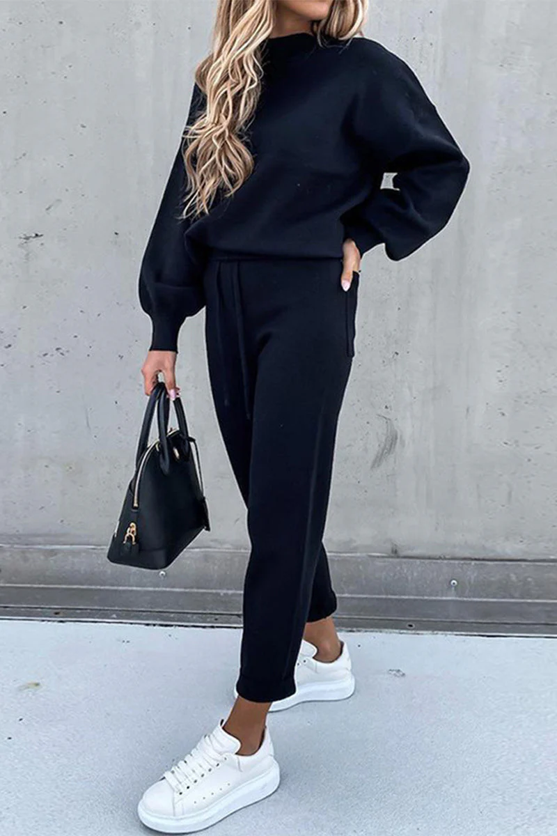 hulianfu Casual Simplicity Solid Patchwork Half A Turtleneck Long Sleeve Two Pieces - Deanwangkt