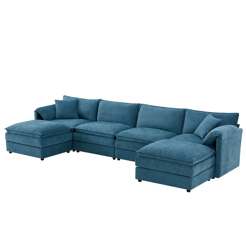 136 U-Shaped Chenille Cloud Sectional Sofa with Dual Ottomans