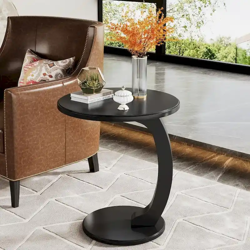 Wooden C-Shaped End Table