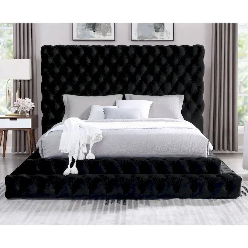 Furniture of America Allenhurst Glam Tufted Fabric Low Profile Platform Bed