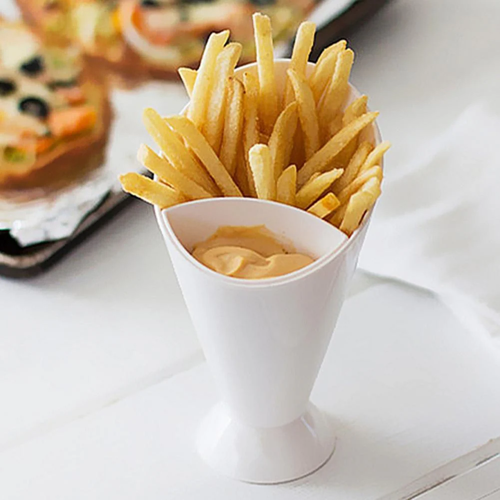 HULIANFU Plastic Cup Self Stand 2 in 1  French Fries Shelf Holder Assorted Sauce Chips Snack Cone Dip Cup Tableware Two Cup-mouth Kitchen - Deanwangkt
