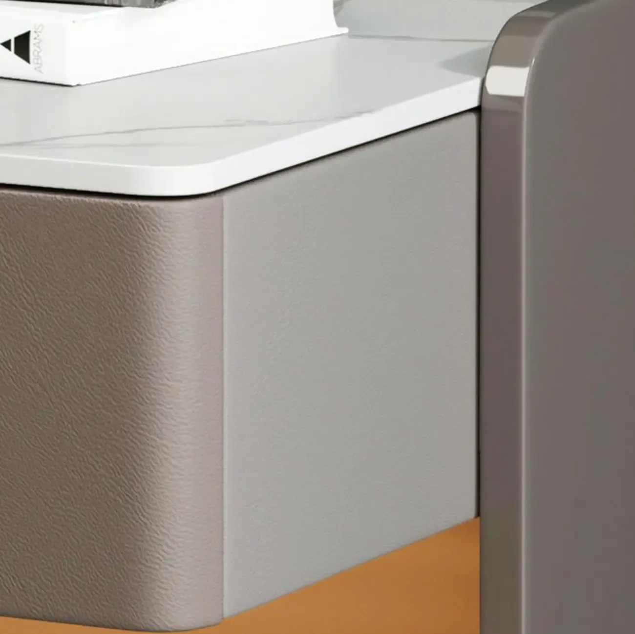 Modern Grey Bedside Table with Drawers and Stone Top