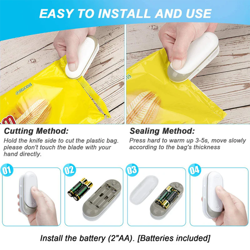 HULIANFU Portable Mini Sealer Sous Vide Home Heat Plastic Food Snacks Bag Sealing Machine Saver Packaging Kitchen Storage Clips - Deanwangkt