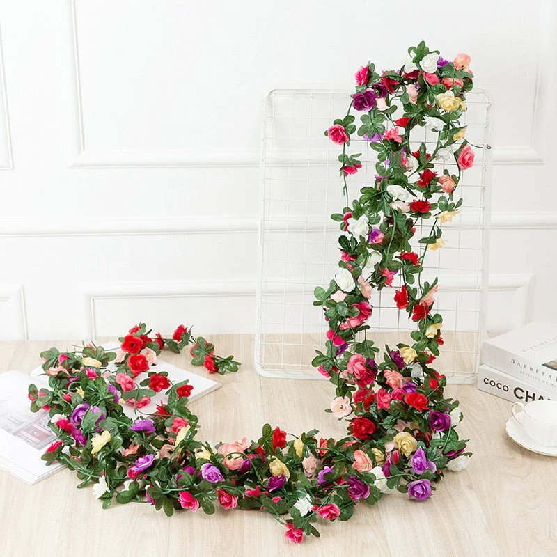 HULIANFU 2026  250CM Rose Artificial Flowers Christmas Garland For Wedding Home Room Decoration Spring Autumn Garden Arch DIY Fake Plant Vine - Deanwangkt