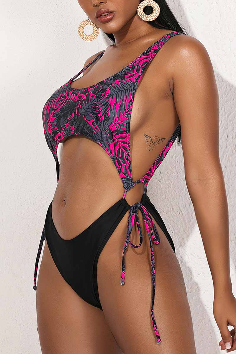 hulianfu Printing Splice Siamese Bandage Bikini - Deanwangkt