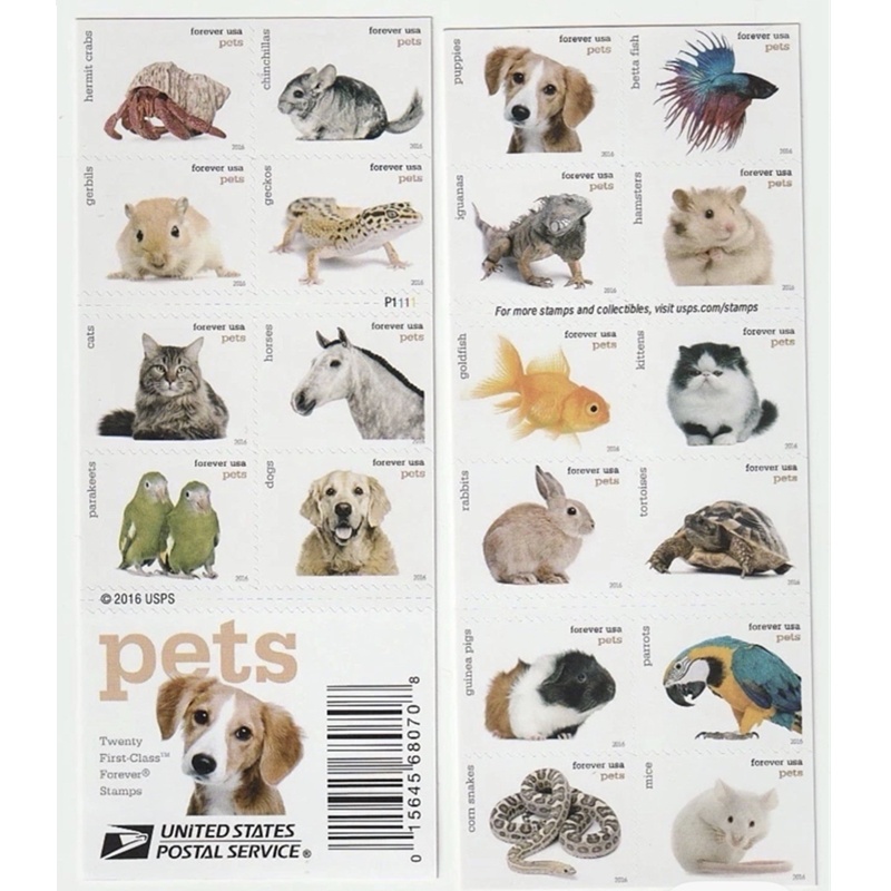 Pets 2016, (Book of 20) - TWENTYSTAMPS