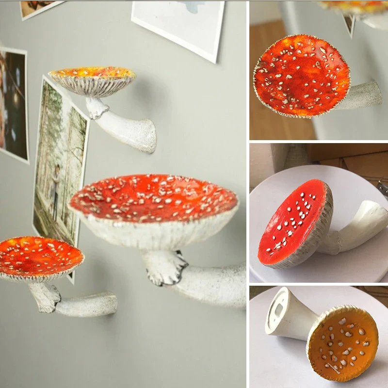 HULIANFU Mushroom Hanging Shelf Whimsical Floating Shelf Wall Mounted Resin Storage Shelves wall decoration for Bedroom Living Room - Deanwangkt