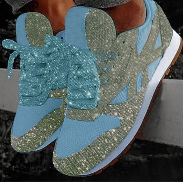 Women's Trainers Athletic Shoes Sneakers Sequins Plus Size Bling Bling Sneakers Outdoor Daily Summer Sequin Platform Flat Heel Round Toe Sporty Classic Casual Tennis Shoes Walking Shoes Mesh Lace-up - Deanwangkt