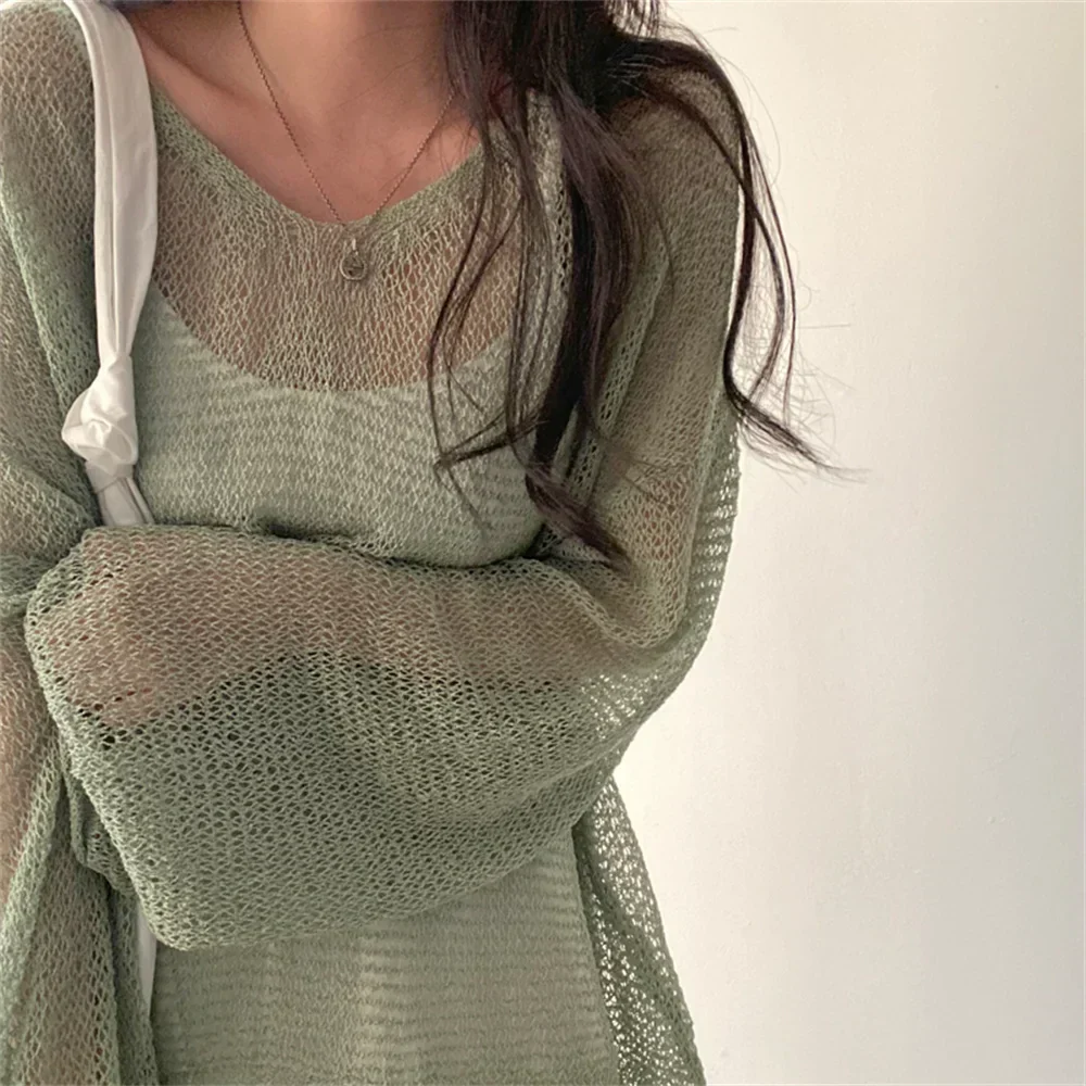 maoxiangshop- Full Sleeves Pullovers Hollow Out Sweaters Tops Sexy Women Fashion Casual Streetwear Chic Female Losse Sweaters Korean style