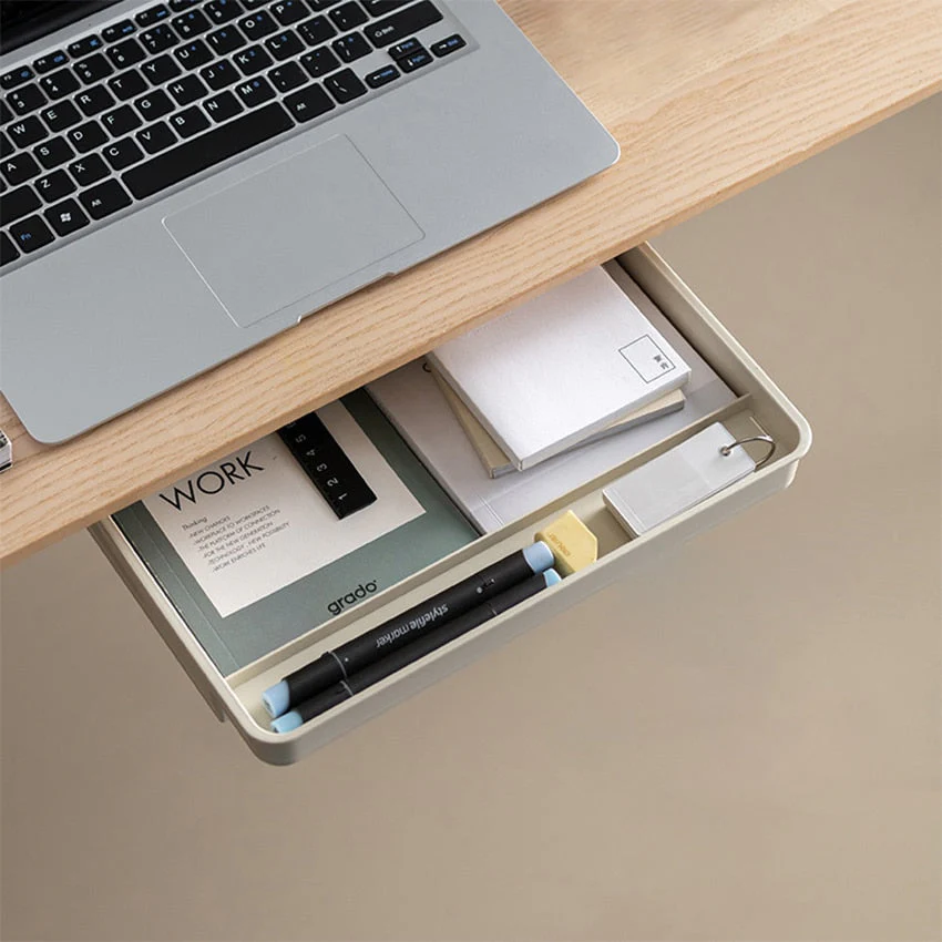 HULIANFU Under Desk Drawer Adhesive Storage Box For Office Pen Holder Hidden Sorting Box Kitchen Knife Fork Storage Tray Organizer - Deanwangkt
