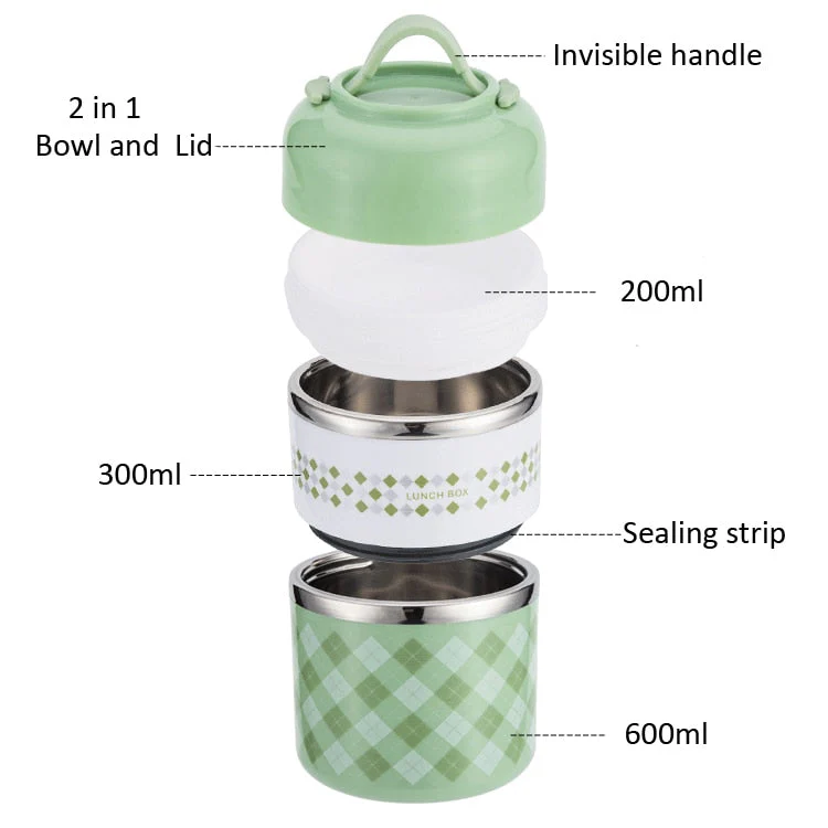 HULIANFU Portable Stainless Steel Thermal Lunch Box for Food Office Lunchbox Bento Boxs Thermos Lunch Box Food Container with Lunch Bag - Deanwangkt