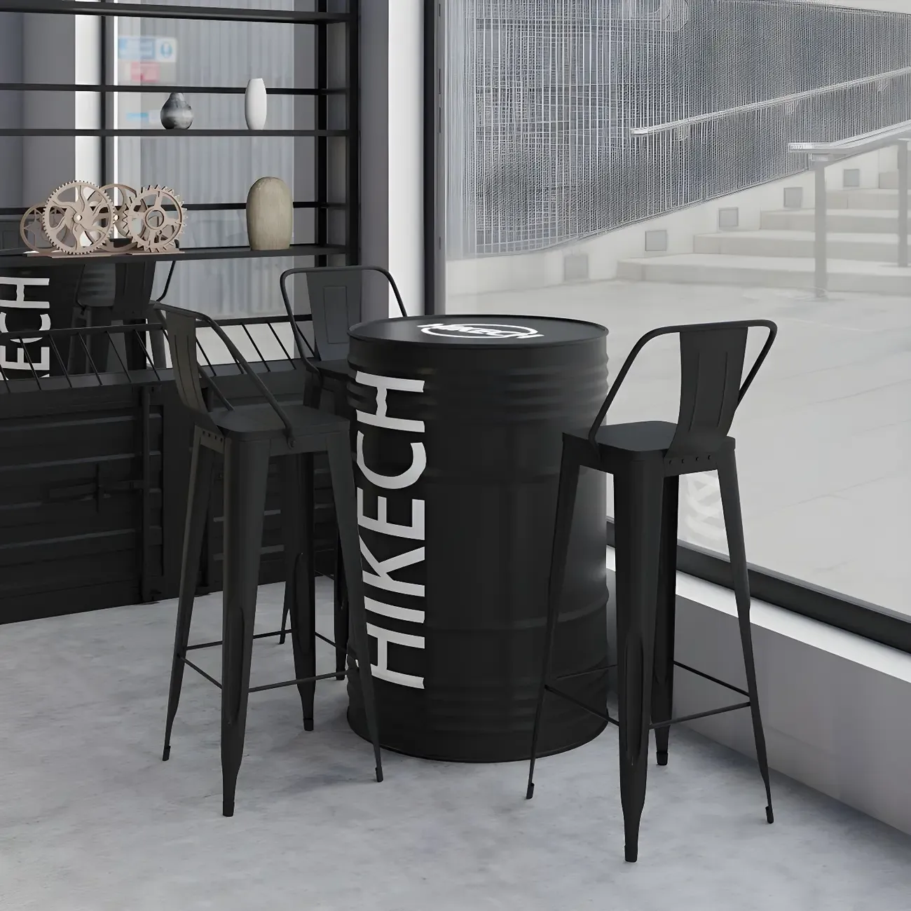 Industrial Black Metal Drum Bar Tables