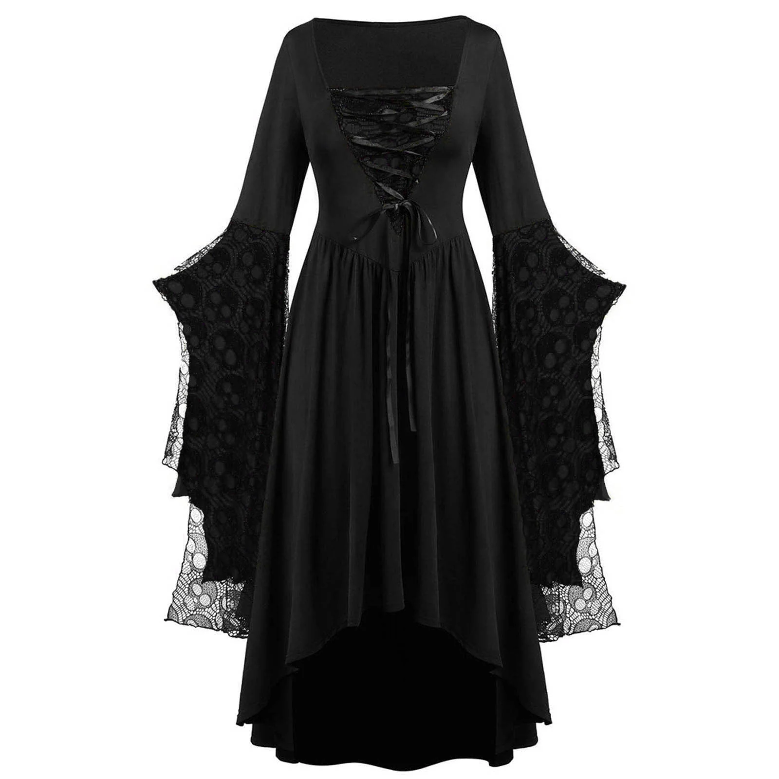 hulianfu Halloween Cosplay Forest Fairy Elf Elven Costume Medieval Renaissance Pagan Celtic Gothic Dress Women Maxi Gown Outfit Plus Size - Deanwangkt