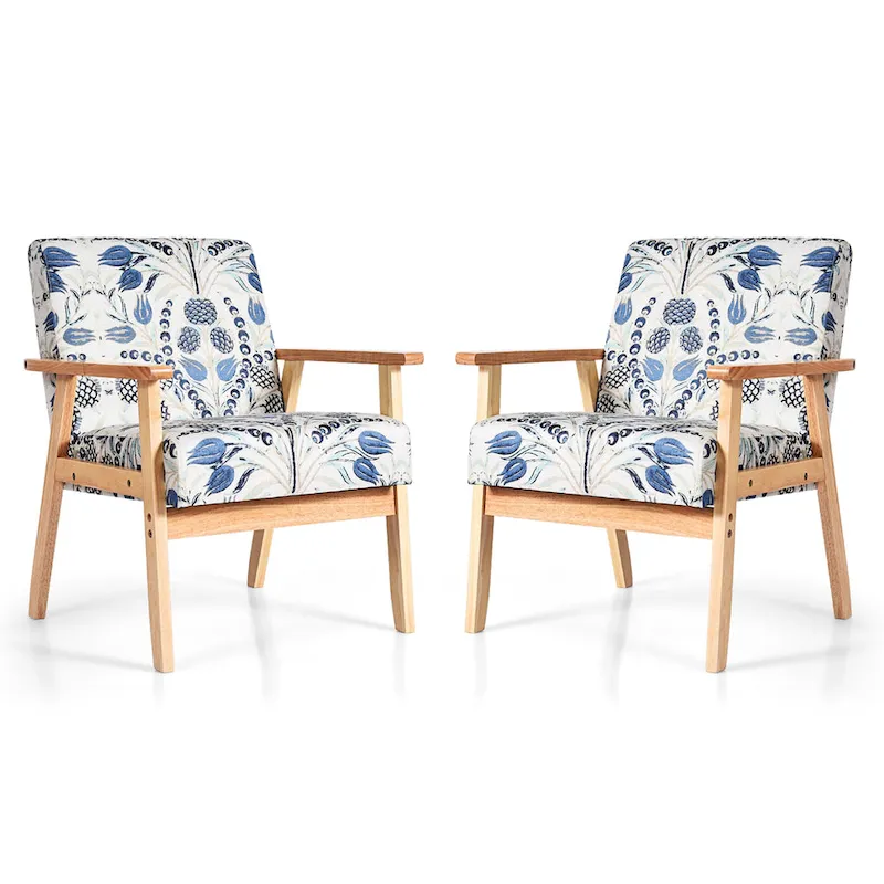 Gymax 2PCS Accent Armchair Upholstered Chair Home Office w/ Wooden - 25 x 26.5 x 32