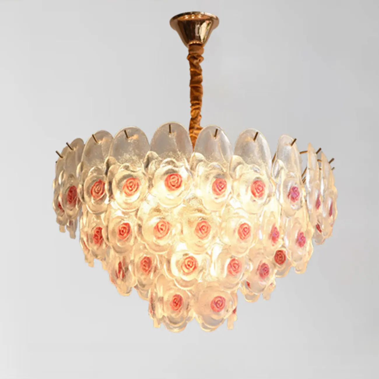 Gold Glass Floral Design Crystal Chandelier Lights