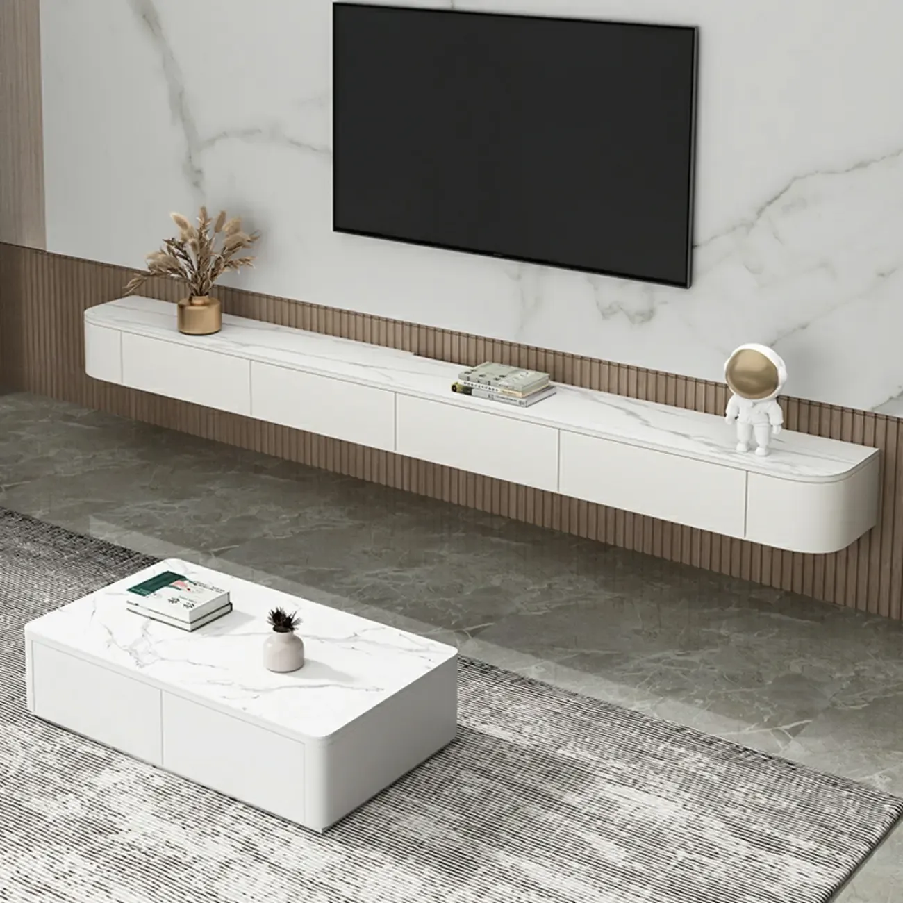 Modern Solid Wood Floating TV Stand with Drawers