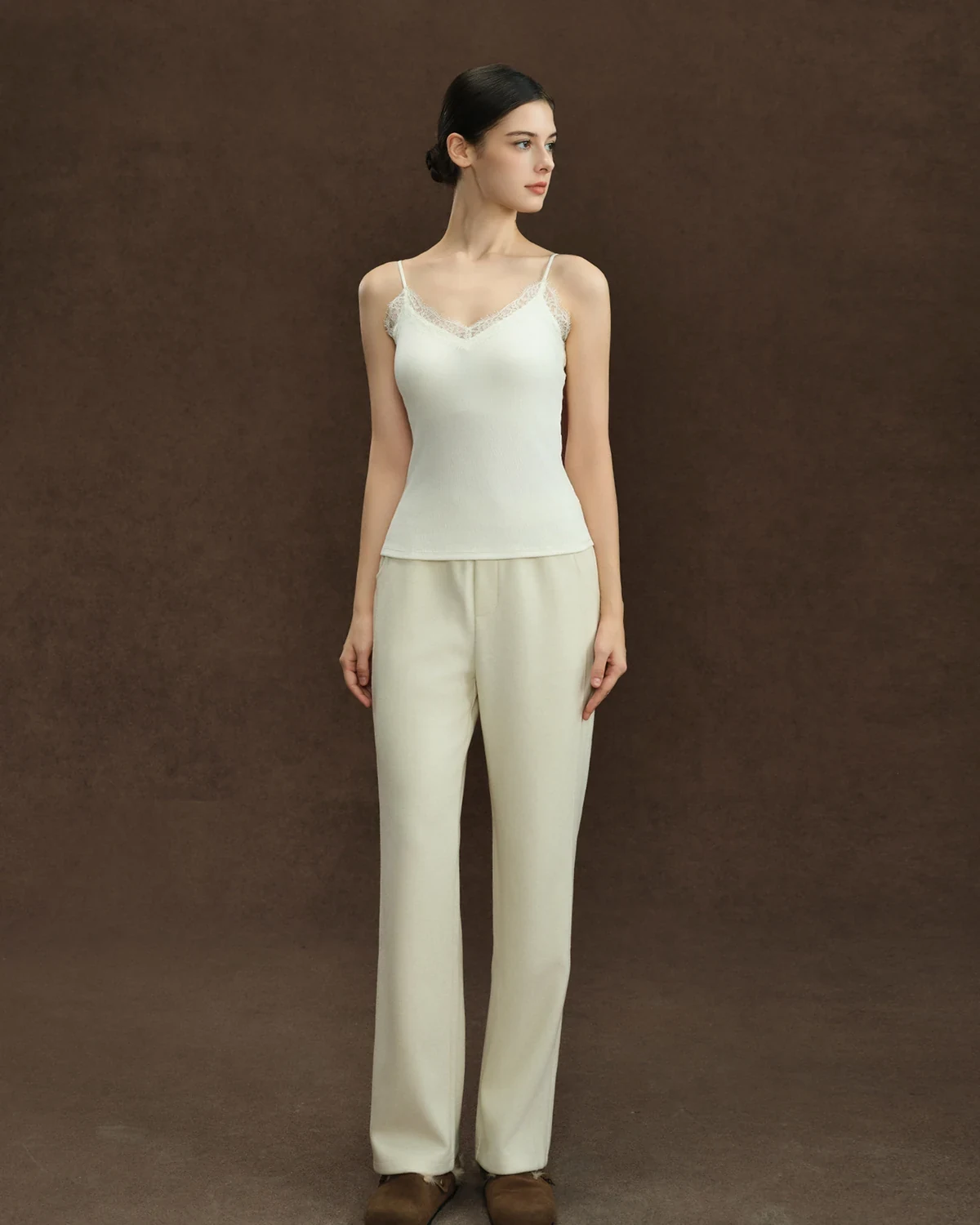 90S Modal Long-Staple Cotton Merino Wool Thermal Tank for Women, Padded Lace Camisole Base Layer for layering or wearing on its own
