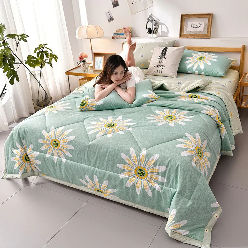 HULIANFU PEIDUO Simple Modern Air Condition Thin Blanket Summer Quilt Cotton Fluffy Plaid Blanket On The Bed Comfortable Comforter - Deanwangkt