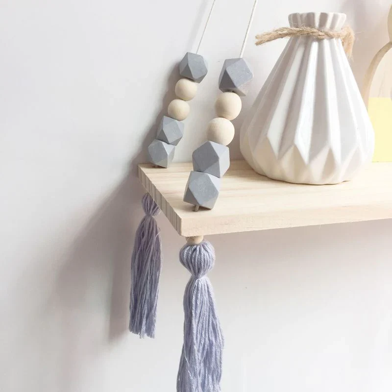 HULIANFU Nordic Nursery & Kids Decor Tassels Storage Shelf Rack Wall Hanging Wood Toys Model Baby Kid Room Furnish Artic Home Decoration - Deanwangkt