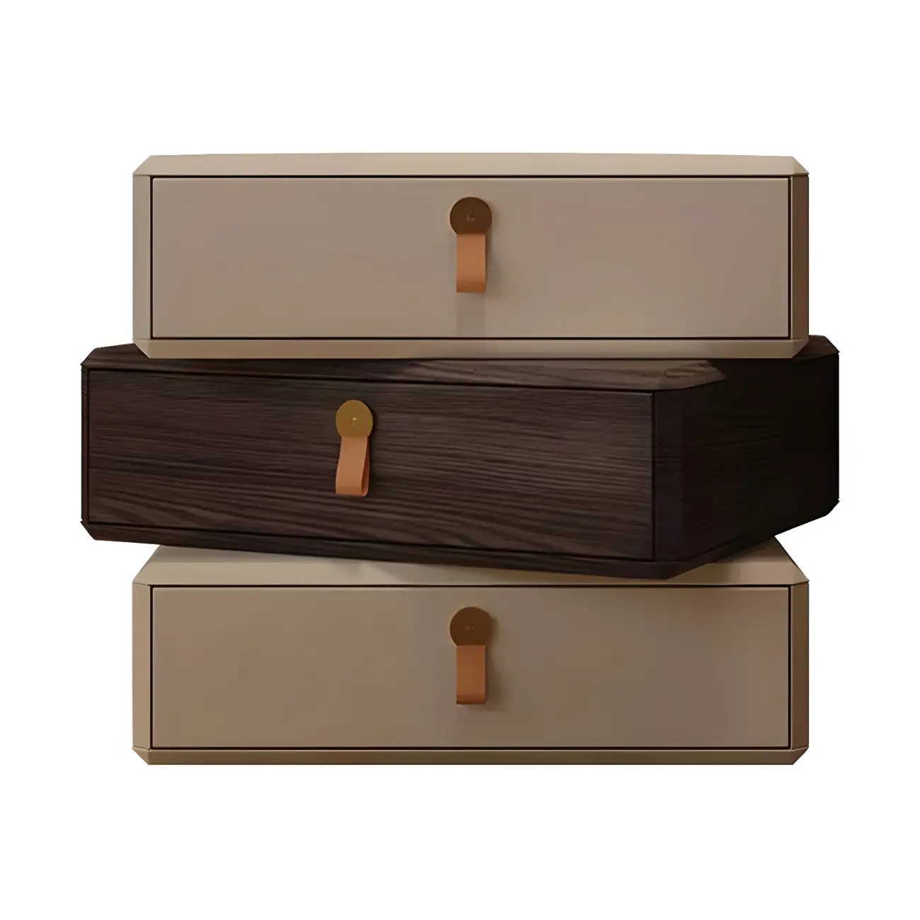 Stacked Beige Wood 3 Drawers Narrow Nightstand