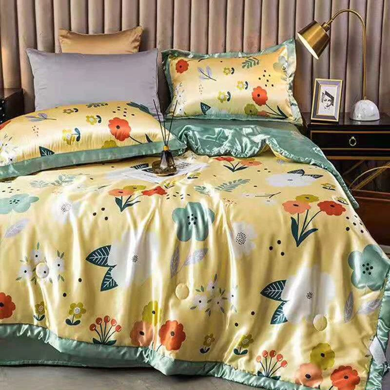 HULIANFU Summer Blanket Ice Silk Quilt Cool Feeling Nap Knee Air Conditioning Quilt Adult Children Washable Bedding - Deanwangkt