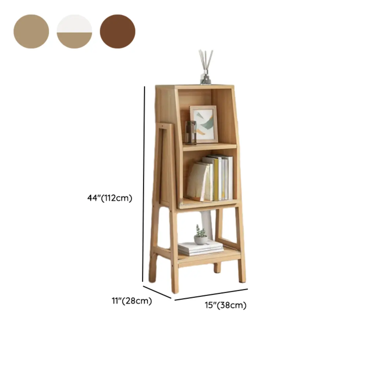 Narrow 2-Tier Natural White Wooden Ladder Bookcase