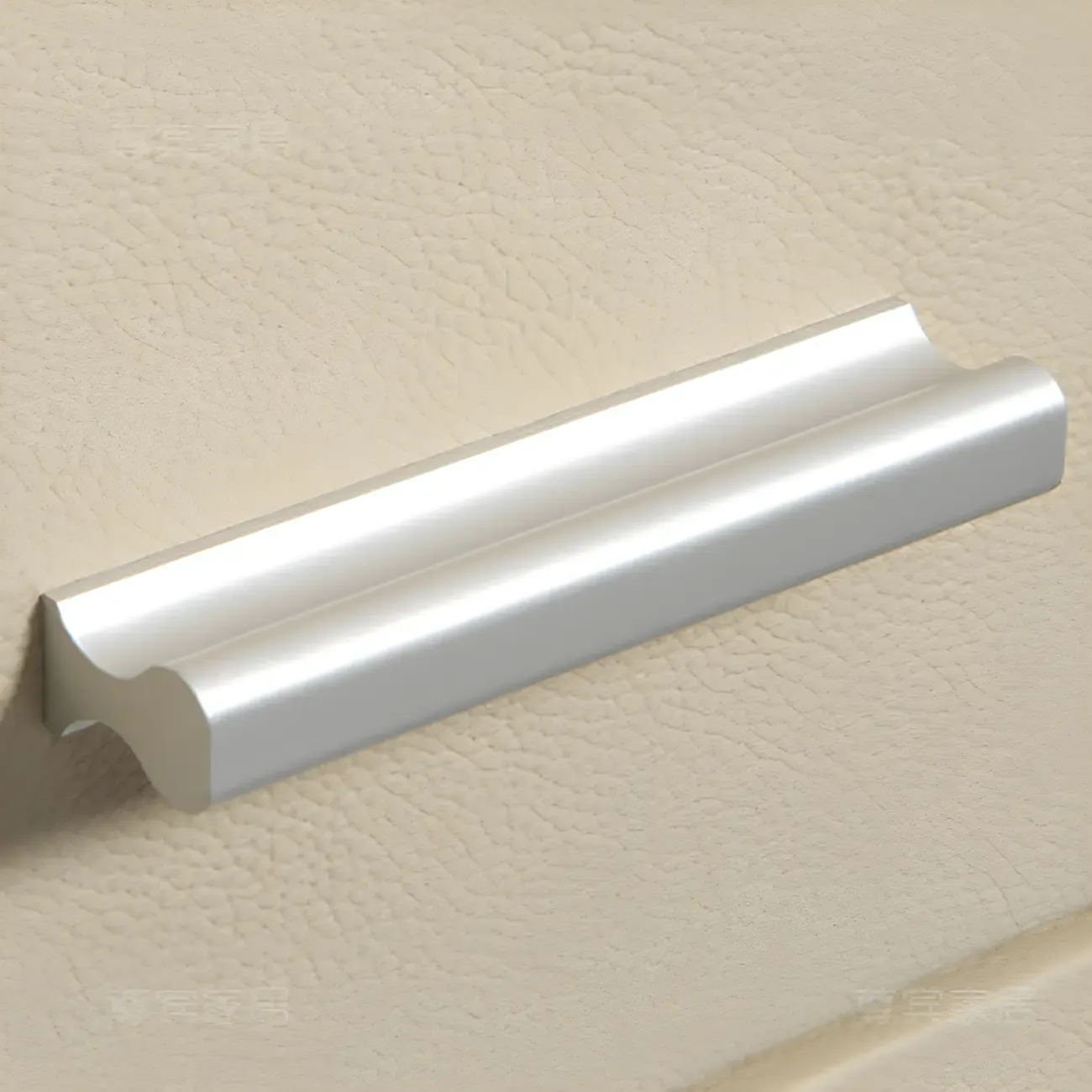 Modern Round Edge Nightstand with 2 Drawers in Beige Leather