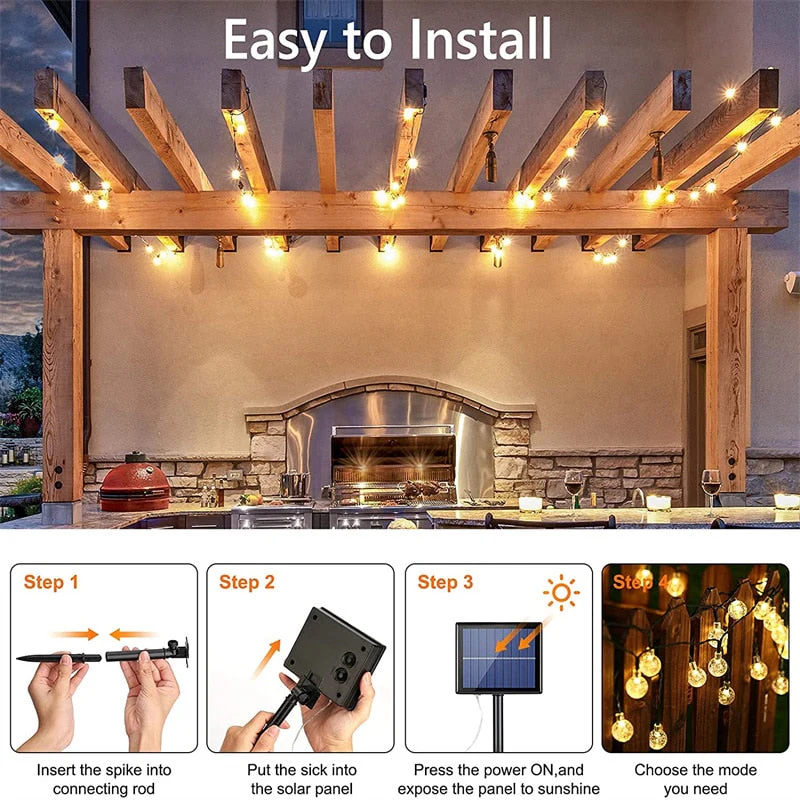 HULIANFU Solar String Lights Outdoor 60 Led Crystal Globe Lights with 8 Modes Waterproof Solar Powered Patio Light for Garden Party Decor - Deanwangkt