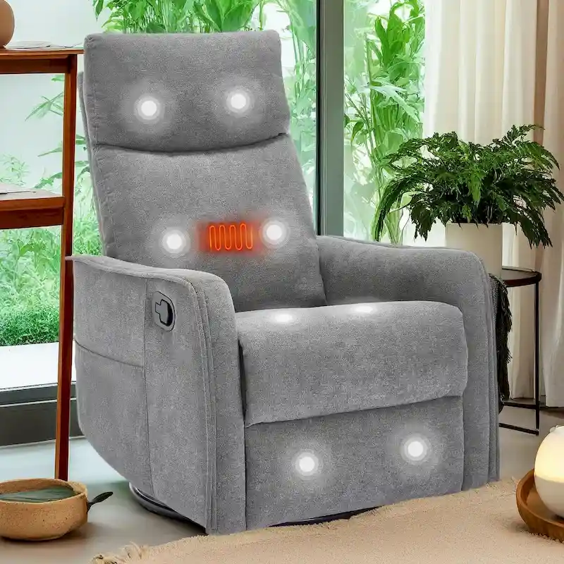 360 Swivel Rocker Recliner Chair with Massage and Lumbar Heating