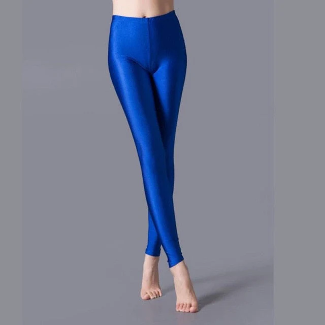 Hot Selling  Women Solid Color Fluorescent Shiny Pant Leggings Large Size Spandex Shinny Elasticity Casual Trousers For Girl - Deanwangkt