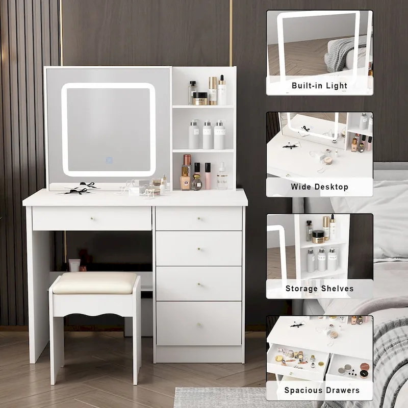 Makeup Vanity Set with 3 model Light & Stool