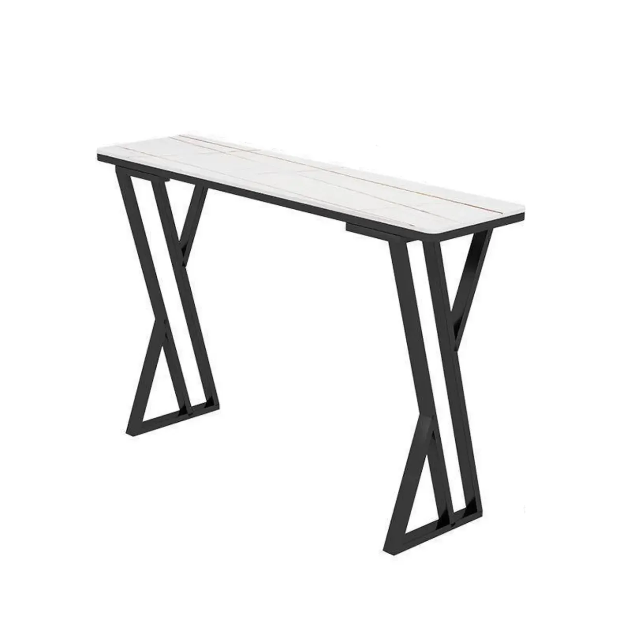 Rectangular Sleek Stone Top Metal Gray Double Pedestal Bar Table