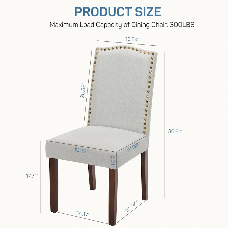 Dining Chairs Set of 2, Upholstered Dining Room Chairs Fabric Kitchen Chairs with Solid Wood Frame and Nailhead Trim